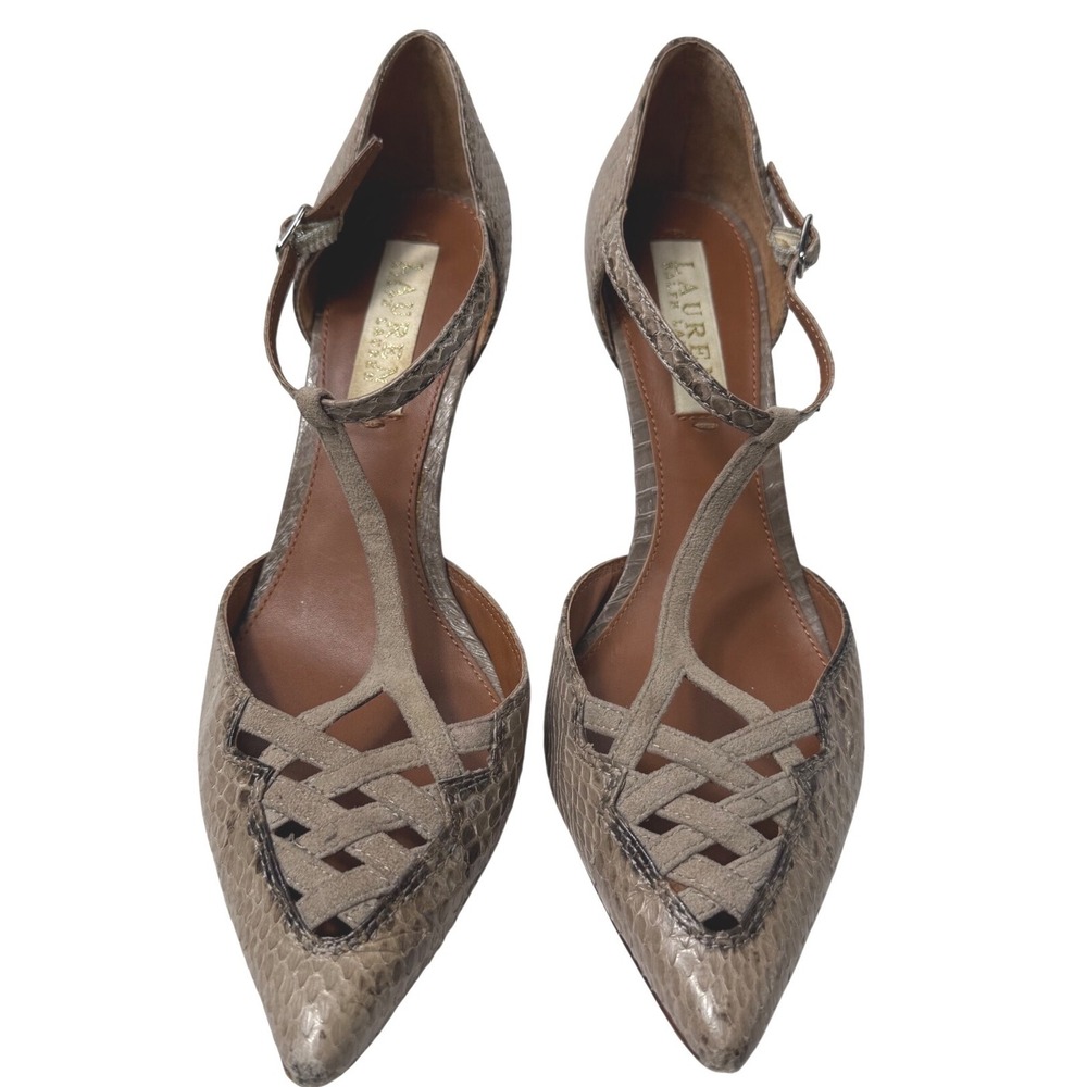 Lauren Ralph‎ Lauren Women's Snakeskin Print T Strap Heels Size 6B